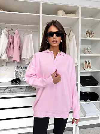 Стильный женский удлиненный оверсайз свитер с воротником поло Барби Одесса