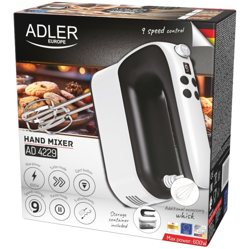 Міксер Adler AD 4229 ручний/ 600Вт/ 9 швидкостей/ Turbo/ контейнер для аксесуарів/ білий Вінниця - фото 10