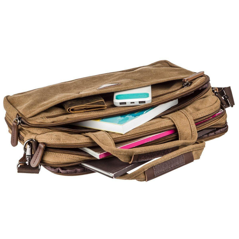 Сумка текстильна для ноутбука на два відділення Vintage 20178 Коричнева Київ - фото 4