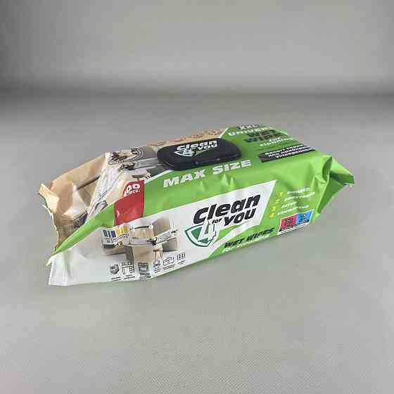 Серветки вологі 100 шт з клапаном для прибирання Clean4you з содою та оцтом (з екстр. Мильного горіху) (1 пачка) Харків