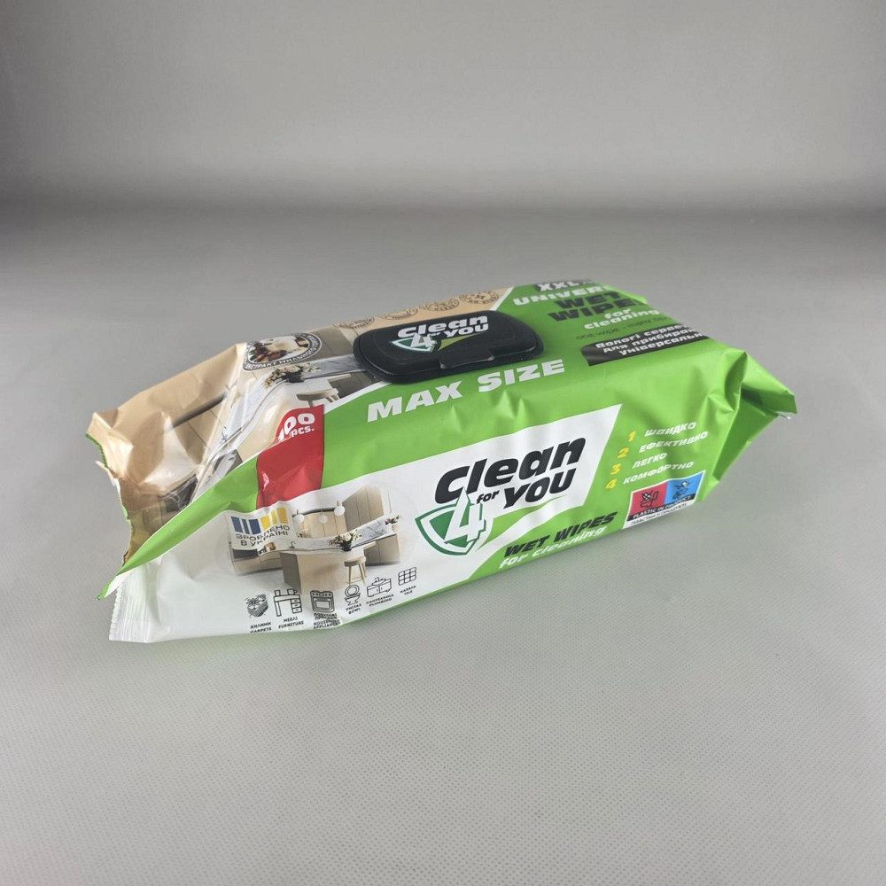 Влажная салфетка 100 шт с клапаном для уборки Clean4you с содой и уксусом (с экстр. мыльного ореха) (1 пачка) Харьков - изображение 2