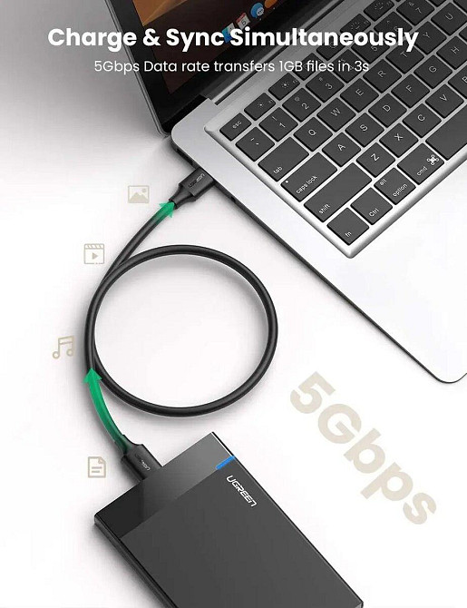Кабель UGREEN US130 USB 3.0 A Male to Micro USB 3.0 Male Cable 2m (Black)(UGR-10843) UGR-10843 Одесса - изображение 2