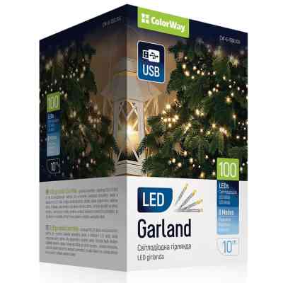 Гирлянда ColorWay LED 100 10м (8 функций) теплый цвет USB (CW-G-100L10U) Винница