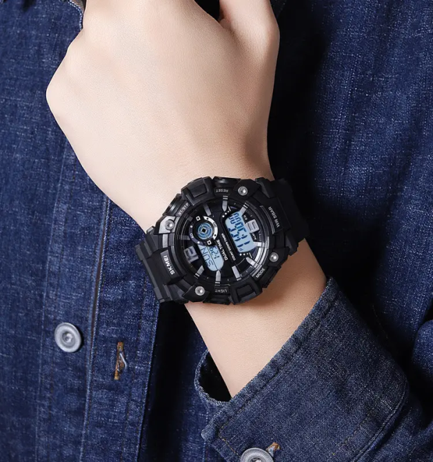 Часы мужские спортивные наручные Skmei 2018 (Черный с белым циферблатом) Винница - изображение 6