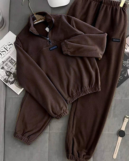 Женский повседневный теплый костюм из двухстороннего флиса с нашивками Шоколад, 42/46 Одесса - изображение 1