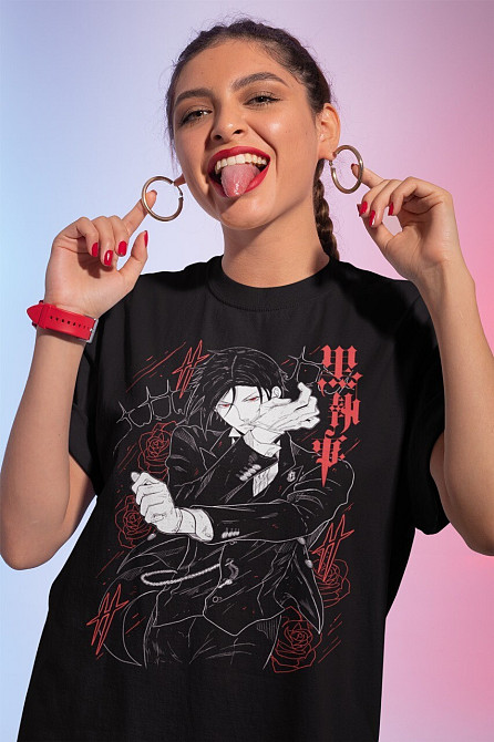 Футболка аниме Себастиан Микхаелис Блакк Бутлер оверсайз (S/M/L) Черний AnimeJ0149 Днепр - изображение 2