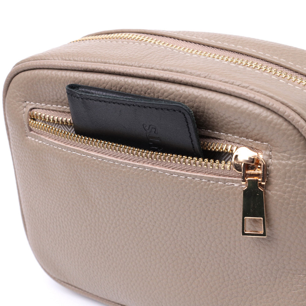 Елегантна стьобана сумка жіноча з натуральної шкіри Vintage 22612 Бежевий Київ - фото 9