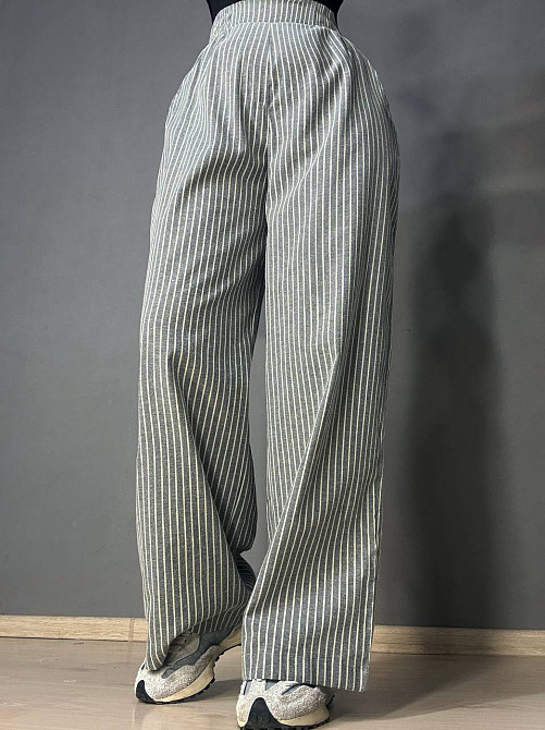 Брюки жіночі A-NIUSHOW 30131 палаццо бавовна в смужку талія на резинці сірі, сірий, M Київ - фото 4