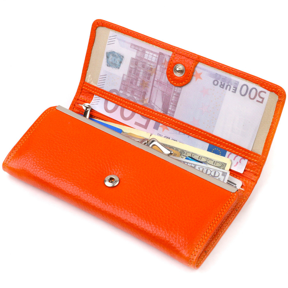 Яркий женский кошелек из натуральной зернистой кожи CANPELLINI 21706 Оранжевый Киев - изображение 5