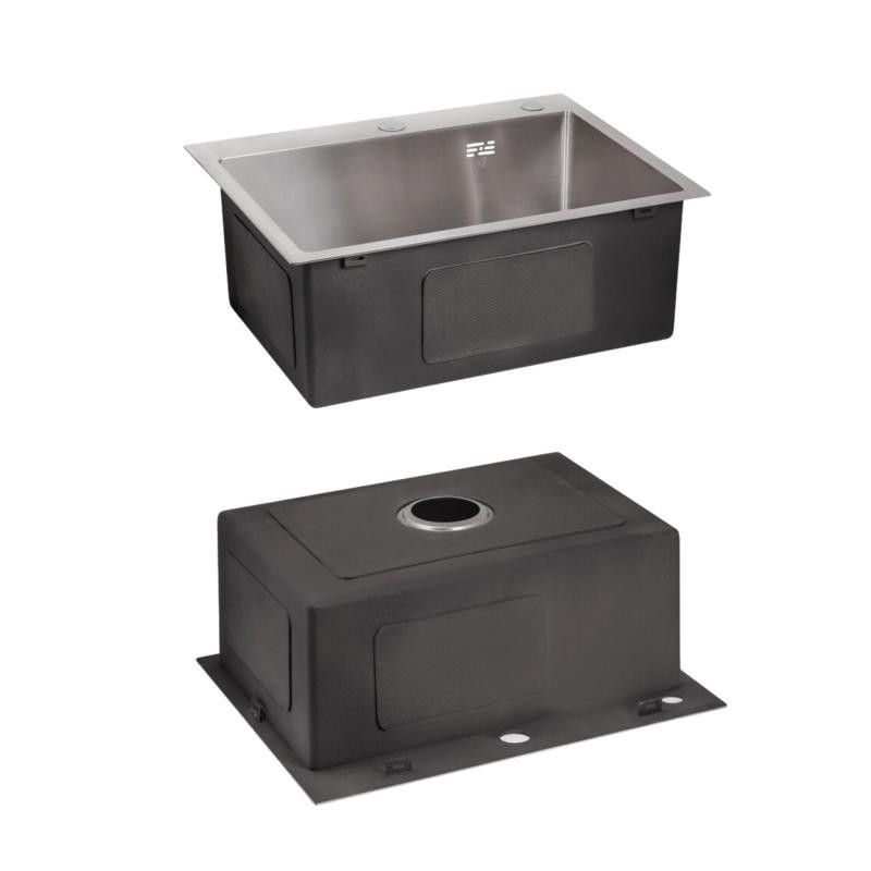 Кухонная мойка интегрированная Lidz Handmade H5045 Brushed в комплекте с дозатором и корзиной Киев - изображение 4