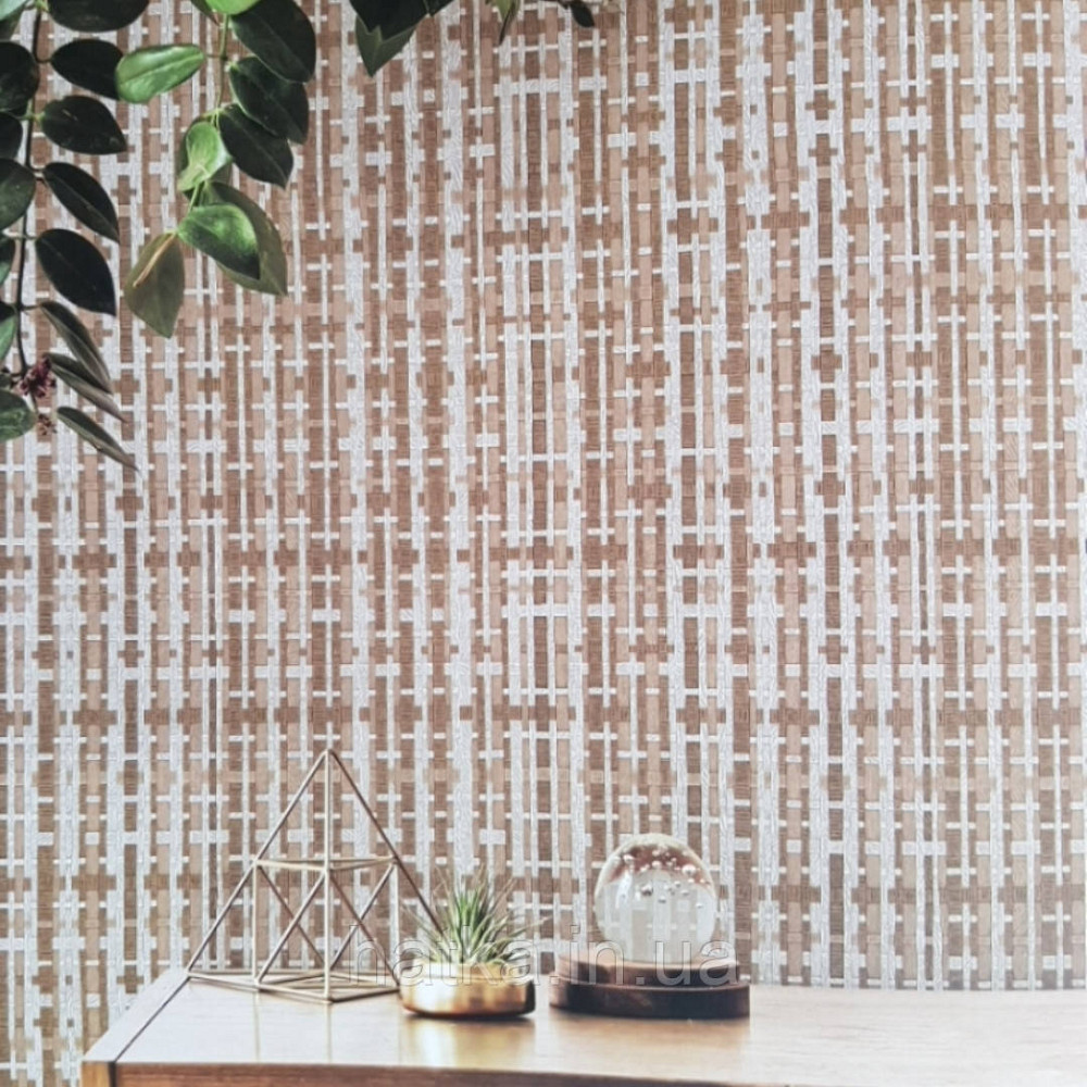 Обои виниловые на флизелине AdaWall Beta1.06х10 полосы под соломку коричневые серые золотистые 1105-5 Киев - изображение 1