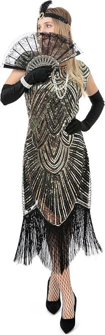 Сукня в стилі 20-х Гетсбі з паєтками бахромою перчатками аксесуарами, жіночий ретро образ для карнавалу, вечірок, Хелловіну Київ - фото 4