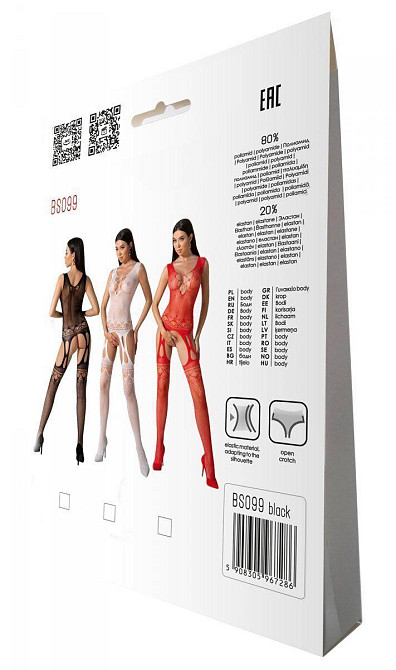 Бодістокінг з плетінням на грудях Passion BS099 One Size, black, відкритий доступ, імітація підв’язо Sex Aura Київ - фото 7