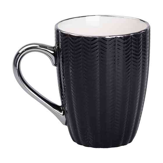 Чёрная фарфоровая чашка с серебристым ободком 400 мл Киев