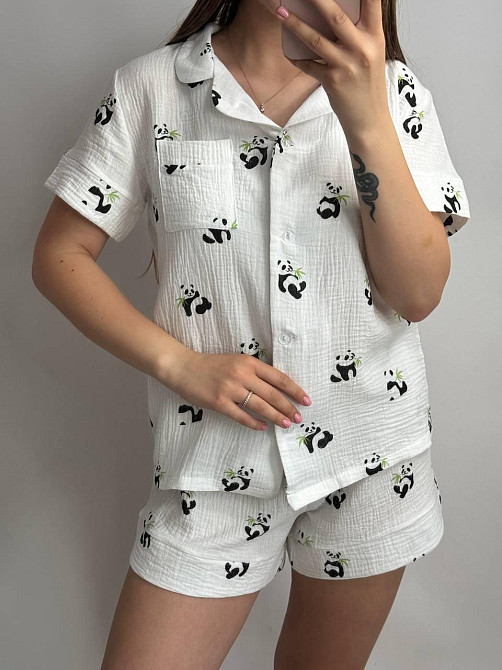 Жіноча піжама з шортами муслінова Панда S Харків - фото 5