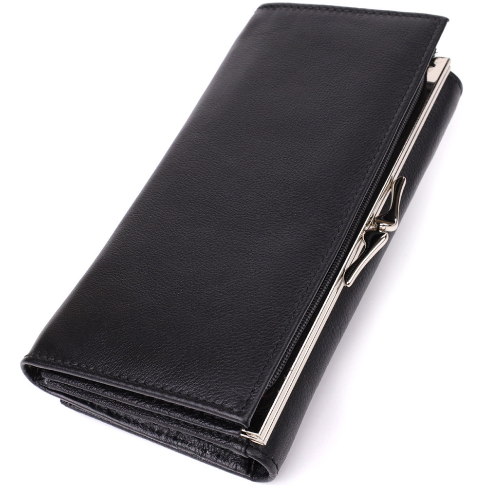 Функціональний жіночий гаманець на магнітах із натуральної шкіри ST Leather 23112 Чорний Київ - фото 2