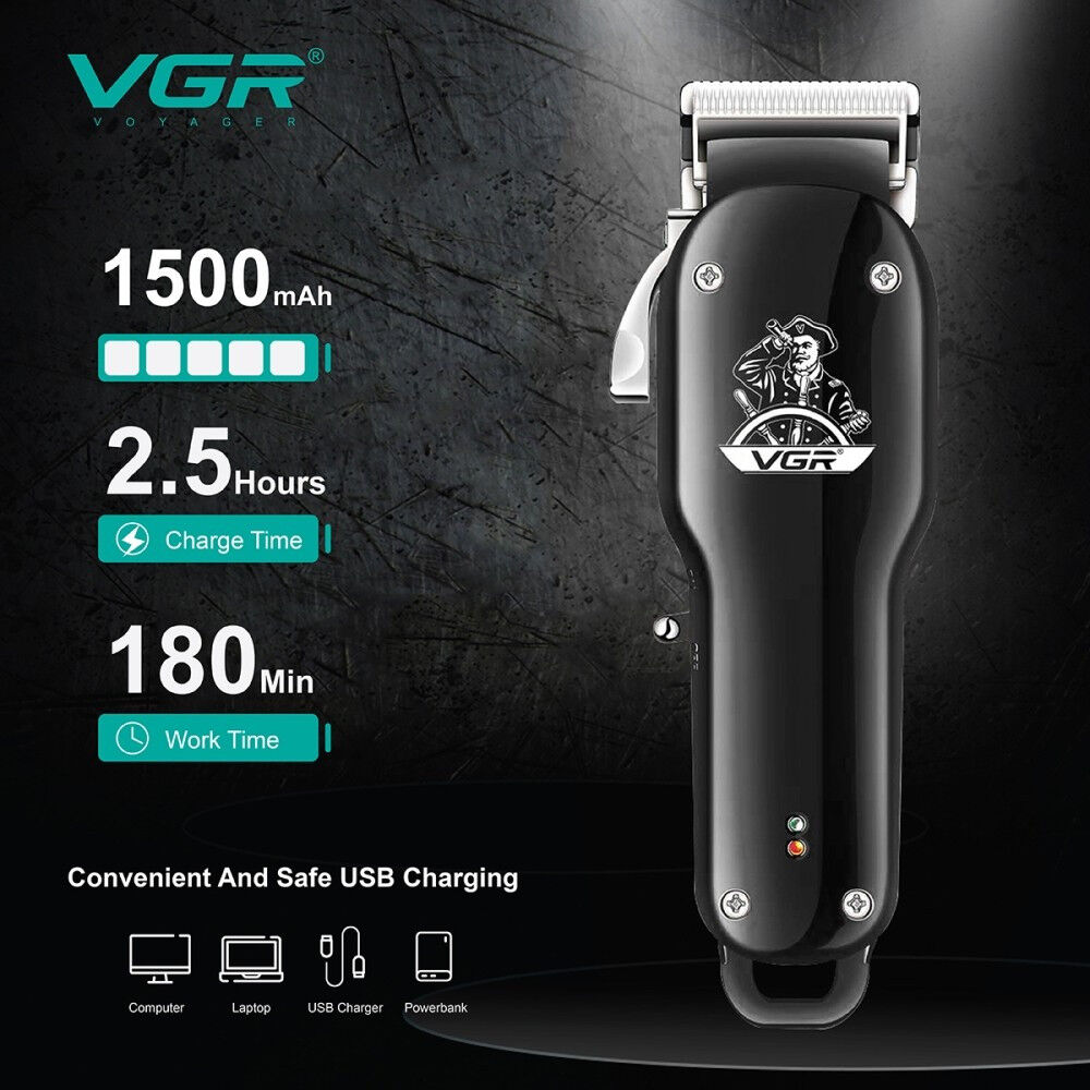 Машинка для стрижки VGR V-679: 5 Вт, 1500 мА·год, 180 хв, ножі 0.8–2 мм, 4 насадки до 13 мм, LED, USB, АКБ/Мережа Одеса - фото 6