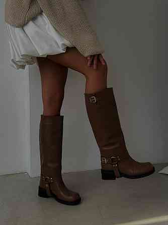 Стильні жіночі зимові чоботи шкіряні на низькому каблуці коричневі теплі 1020 р. 37-40 5705 38 Коломыя