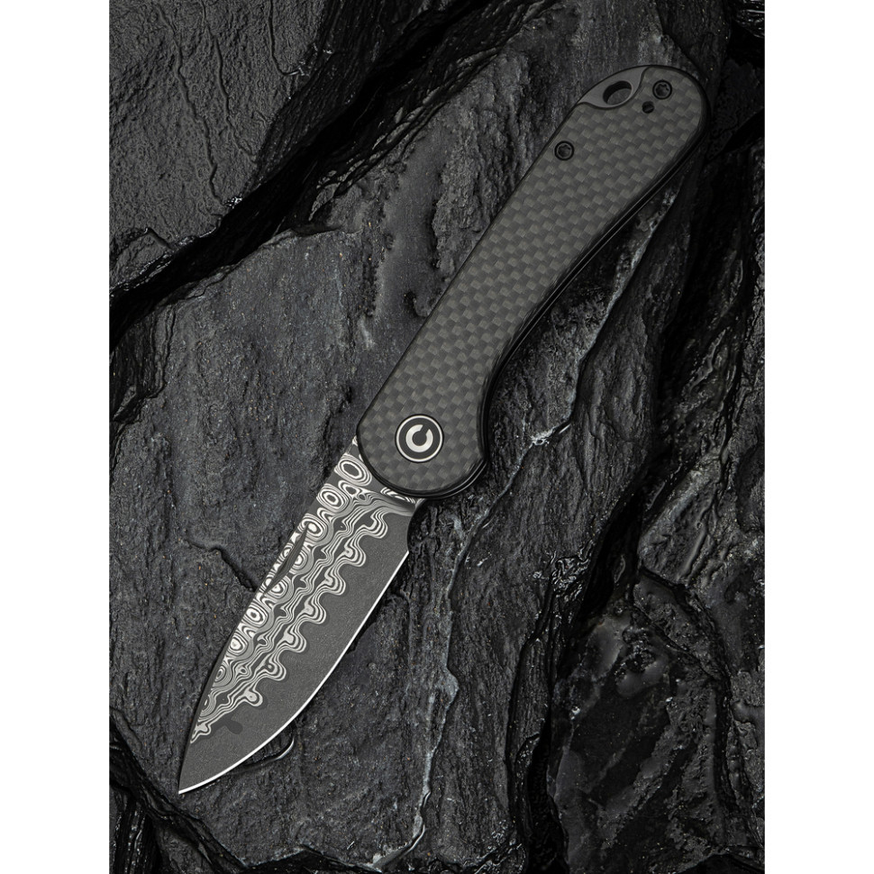 Ніж складаний кишеньковий Civivi Elementum Slip Joint, (7.5 см) Damascus / Carbon Fiber сірий Київ - фото 10