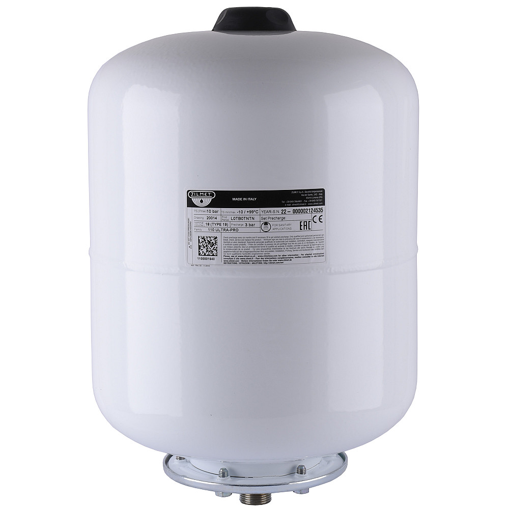 Гідроакумулятор зі змінною мембраною 19л Zilmet ULTRA-PRO 10bar, білий ( 1100001940 ) Тернопіль - фото 1
