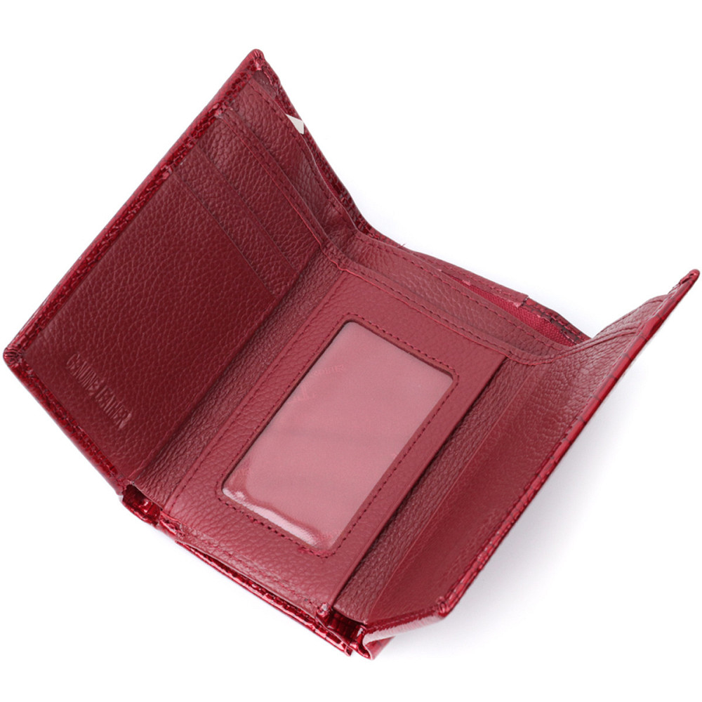 Кошелек женский в три сложения из лакированной фактурной натуральной кожи ST Leather 22708 Красный Киев - изображение 6