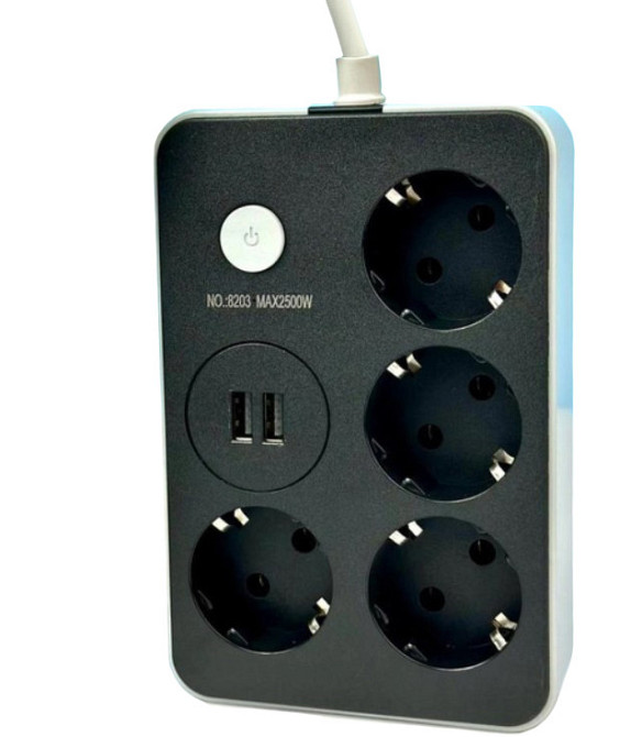 Подовжувач Power Socket 8203 2USB на 4 розетки, 2 м, чорний Винница - изображение 1