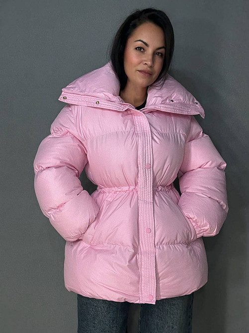 Куртка женская Haiziyuan 8055 глянцевая пуфер удлиненная с утяжкой на талии розовая, розовый, XL Киев - изображение 12