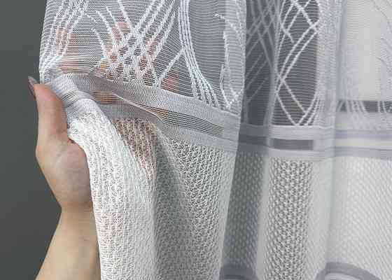 Короткий тюль жакард, висотою 1,5м, колір білий з сірим 1937т Київ