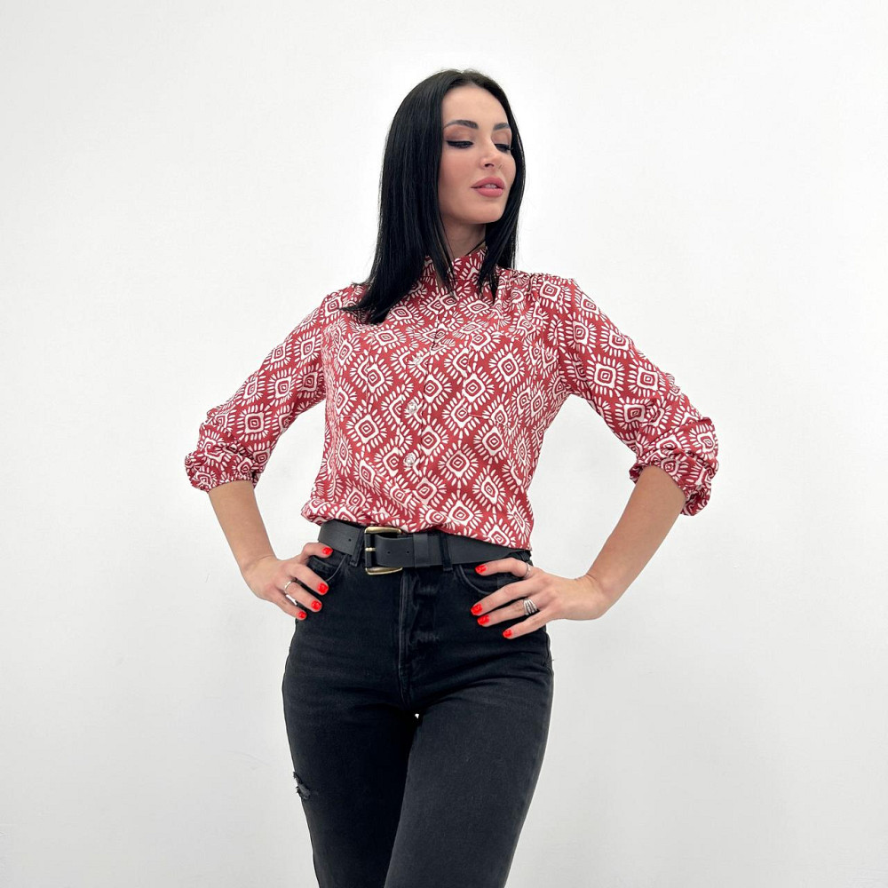 Жіноча блузка з принтом "Marocco" оптом | Норма і батал | Розпродаж моделі Теракотовий, 42-44 Київ - фото 3