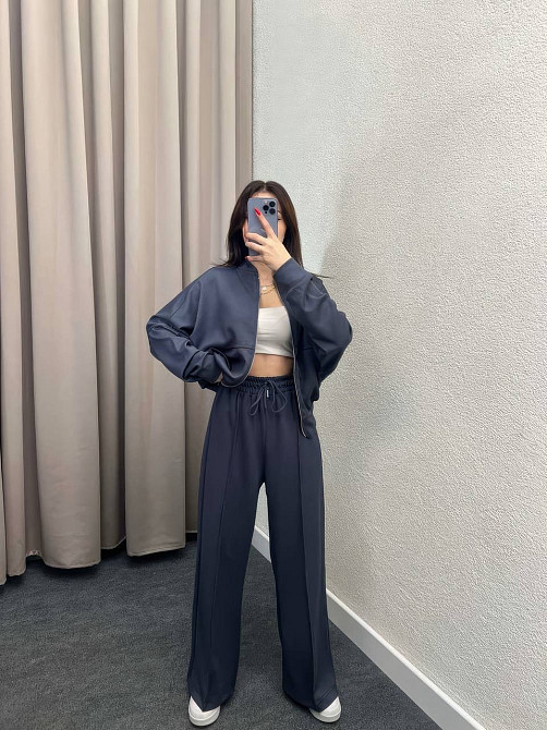 Жіночий костюм-двійка з широкими штанами Графітовий 42/44 Харків - фото 2