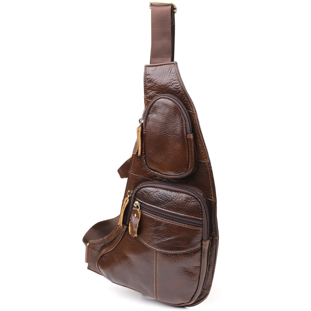 Сумка для чоловіків з великою кількістю кишень із натуральної шкіри Коричневий (Vintage) Київ - фото 5