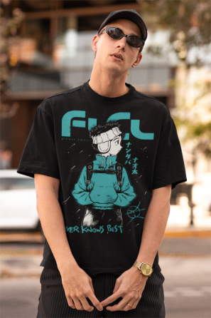 Футболка для хлопчика з аніме принтом Наота Нандаба Флкл Фуллй оверсайз (зріст від 165 до 180) Чорний AnimeJ0419m Дніпро