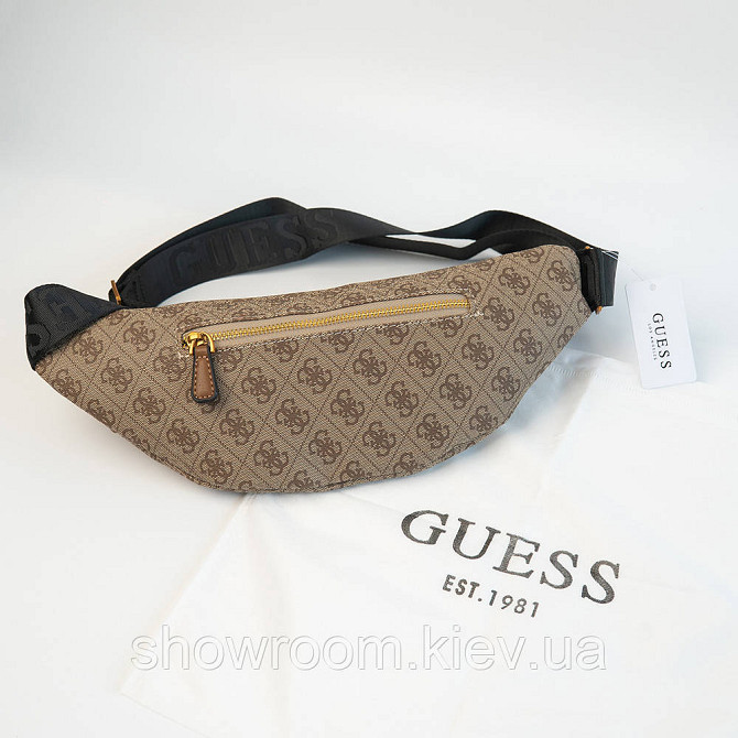 Чоловіча брендова сумка бананка на пояс та на груди (слінг) Guess (7518) світло-коричнева Київ - фото 3