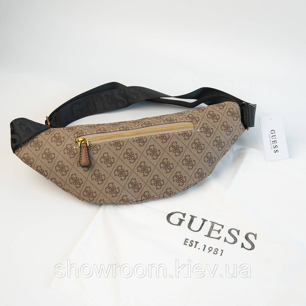 Мужская брендовая сумка бананка на пояс и на грудь (слинг) Guess (7518) светло коричневая Киев - изображение 3