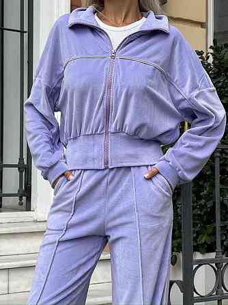 Женский стильный повседневный велюровый костюм двойка Лавандовый Одесса