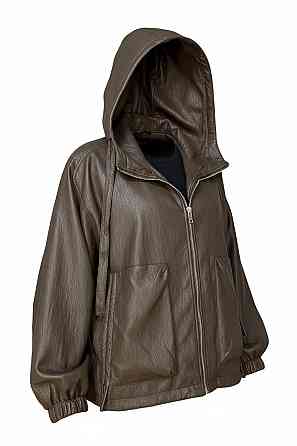 Куртка женская Dolly Villa JY-08-6396 из экокожи оверсайз с капюшоном большие размеры коричневая, коричневый, 3XL Киев