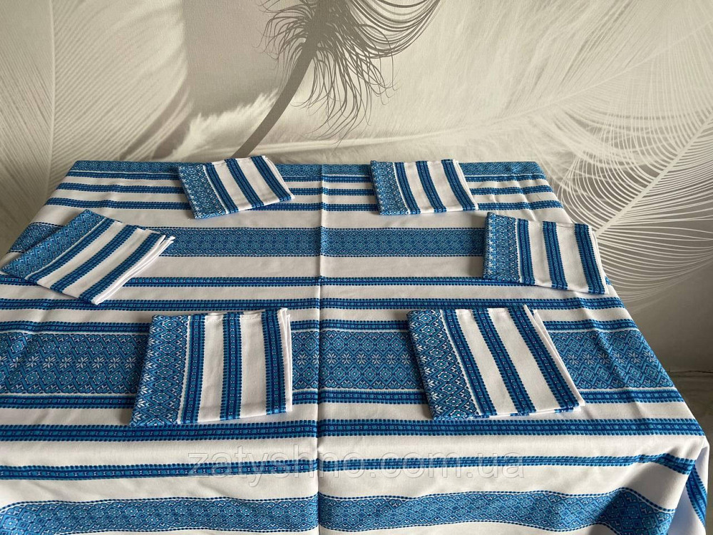 Голубая  вышитая скатерть с салфетками на хлопке Киев - изображение 8