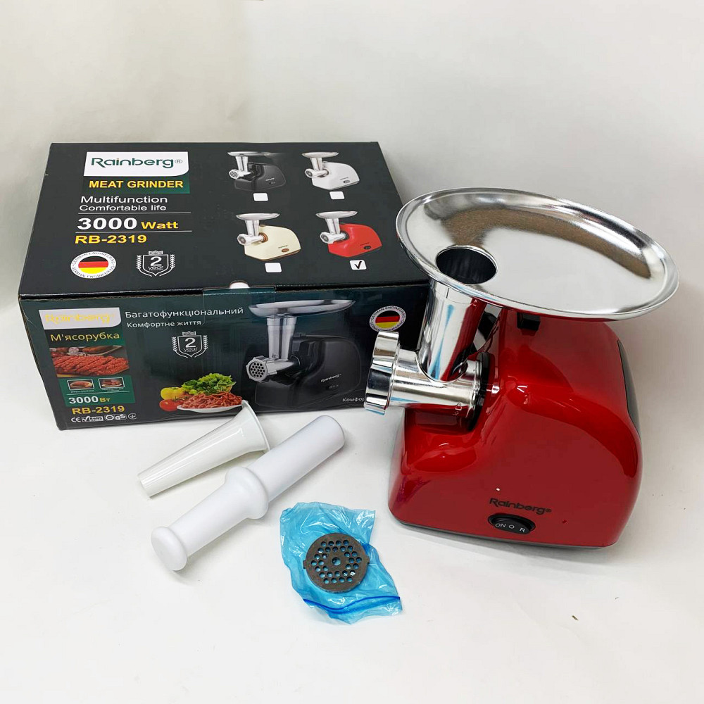 Мясорубка электрическая Rainberg RB-2319 с системой реверса насадка куббе 3000Вт Red ZN-64 Львов - изображение 19