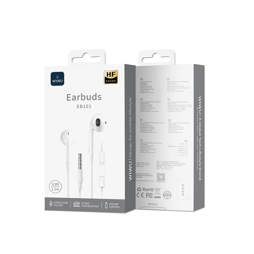 Навушники дротові WIWU EB101 Wired earphone (3.5mm) White Одеса - фото 2