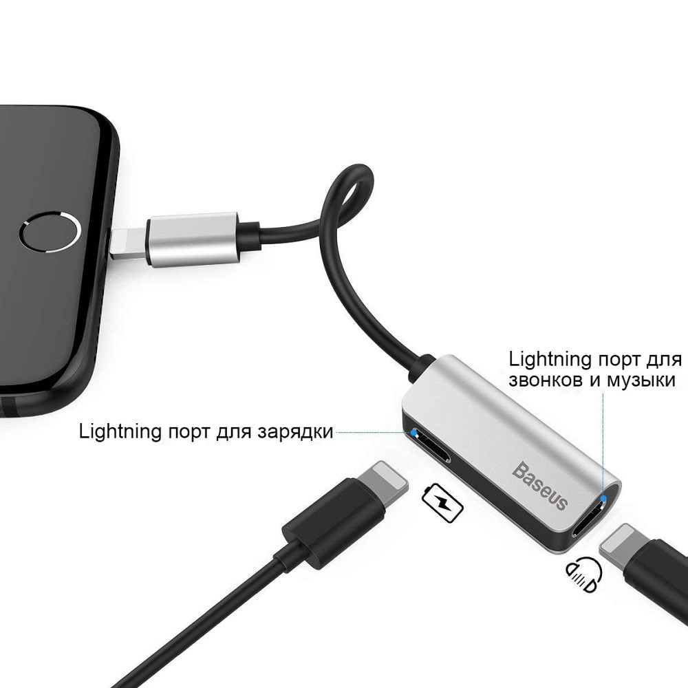 Перехідник Baseus iP Male to iP+iP Female L37 (Сріблястий) Николаев - изображение 7