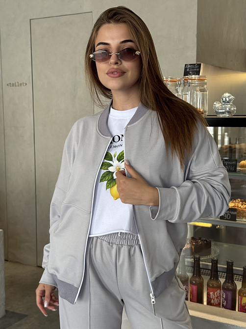 Женский костюм оверсайз с широкими брюками из двунитки Серый 50/52 Харьков - изображение 8