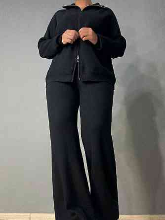 Костюм жіночий Joy one 382 вʼязаний брюки з кофтою на блискавці чорний, чорний, one size Київ
