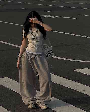 Женский прогулочный оверсайз костюм двойка: футболка и штаны двунитка + вискоза Одесса