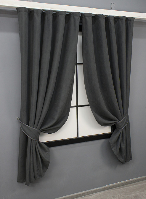 Комплект коротких штор VR-Textil Микровелюр Petek № 1495ш Темно-серый 140х170 см 2 шт (35-0209) Киев - изображение 2