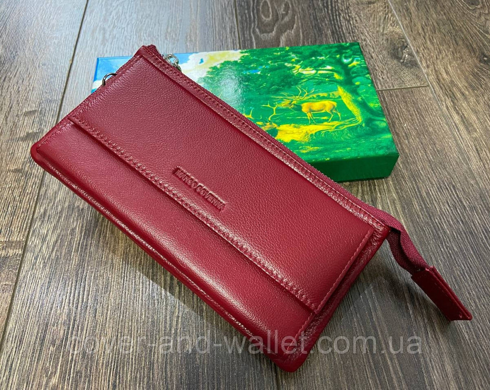 Женский кожаный кошелек клатч красного цвета на магнитах и молнии Marco Coverna MC 6052-2 Бордовый Киев - изображение 1