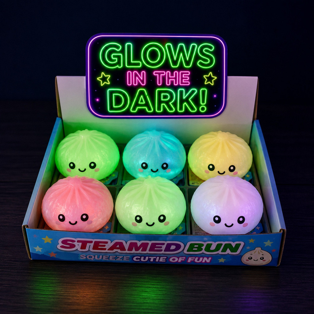 Сквиш-антистресс пельмень “Rainbow Mystery Bun” фосфорний с глиттером в контейнере, 8 см Київ - фото 2