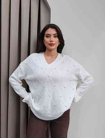 Жіночий светр оверсайз крою з камінчиками машинна вʼязка Одеса