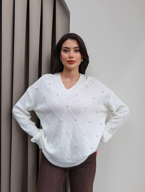 Женский свитер оверсайз кроя с камушками машинная вязка Одесса - изображение 2