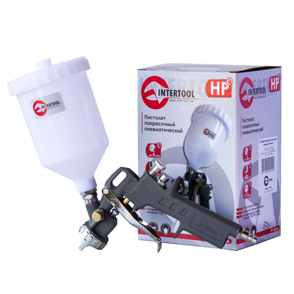 Краскопульт пневматичний HP INTERTOOL PT-0204: 190 л/хв, діаметр форсунки 1.5мм, 600 мл бачок Київ - фото 7