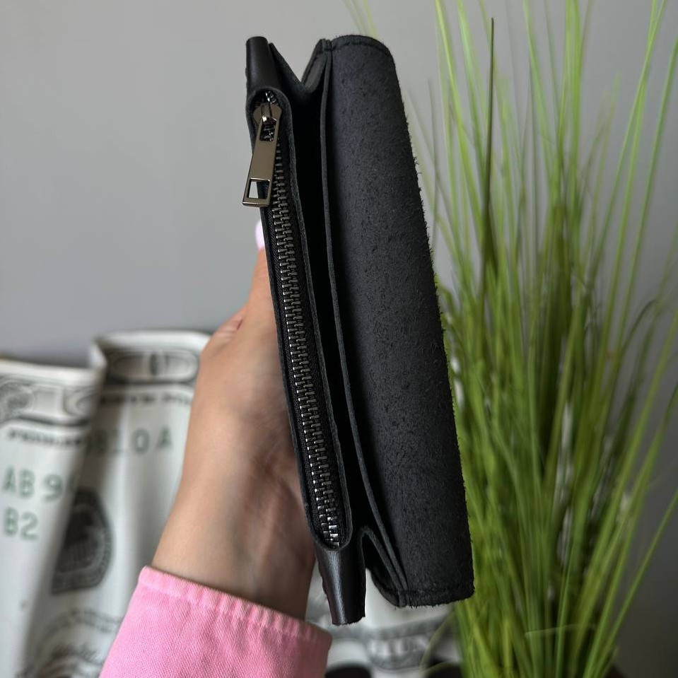 Жіночий гаманець чорний зі шкіри Флоренція ручної роботи, стильний клатч для дівчиниMasterSem Київ - фото 2